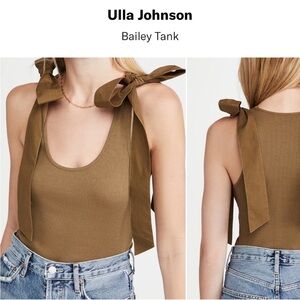 ULLA JOHNSON Bailey Tank olive Green Shoulder Tie Ribbed Top Womens XL